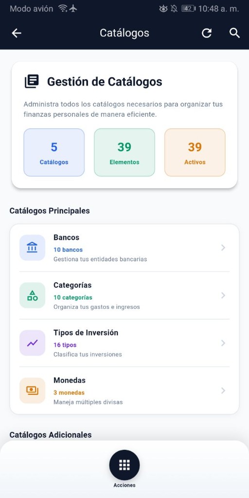 Gestión de catálogos FinSys