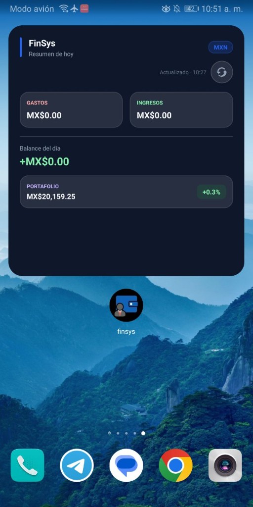 Widget FinSys en pantalla de inicio Android